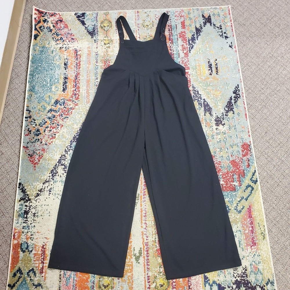 Halara Wide Leg Black Jumpsuit Size L Bib Overall Slouchy NWT Button Comfort